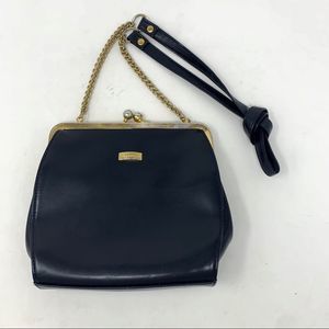 VINTAGE Liz Claiborne Black Faux Leather Clasp Top Purse